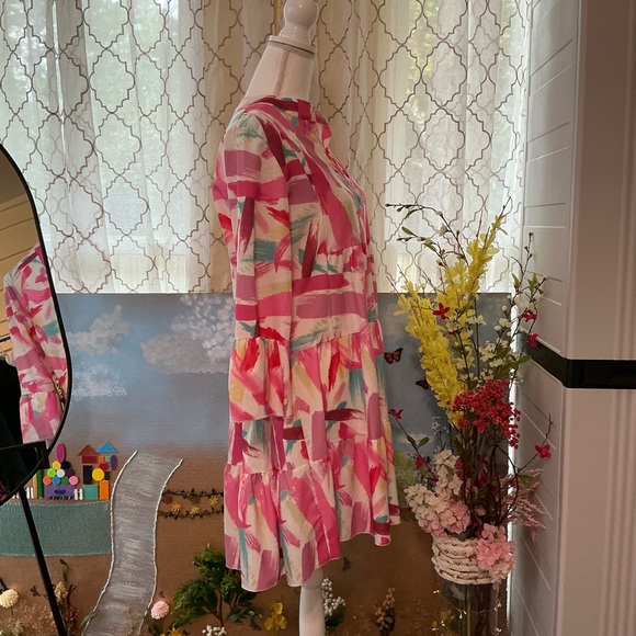 Chic Pink and White Midi Dress - Picture 4 of 4